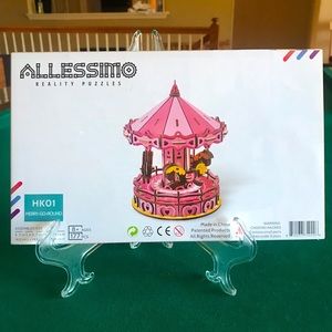 3-D lightweight wooden reality puzzle features a “Merry-go-round” design.